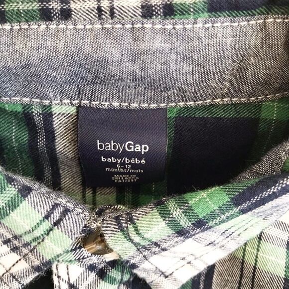 Babygap  green/blue plaid button down EUC 6-12m - Picture 3 of 4